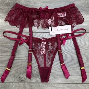 Agent Provocateur Jayce Burgundy Suspender Garter Belt And Panty Set Size 2